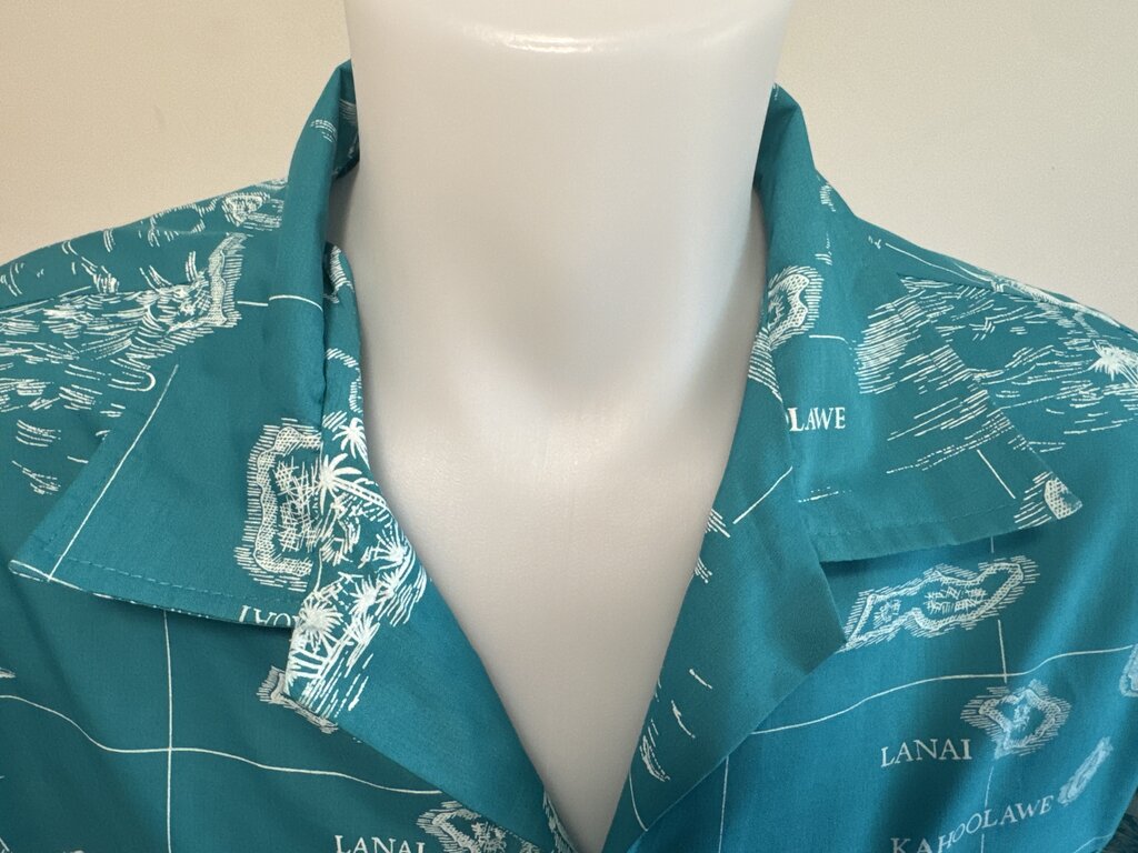 1980s Helena’s Hawaiian Islands Nautical Map Shirt – Teal & White (XL)