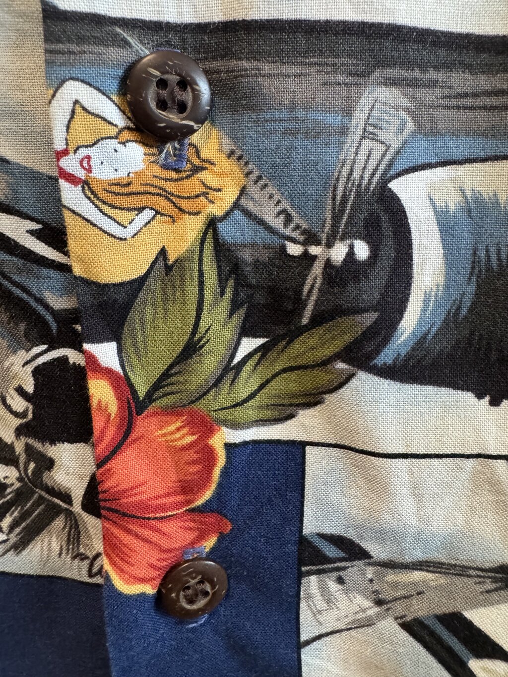 1990s Kalaheo WWII Pin-Up Fighter Planes Shirt – Jungle Queen & Mustang Print (L)