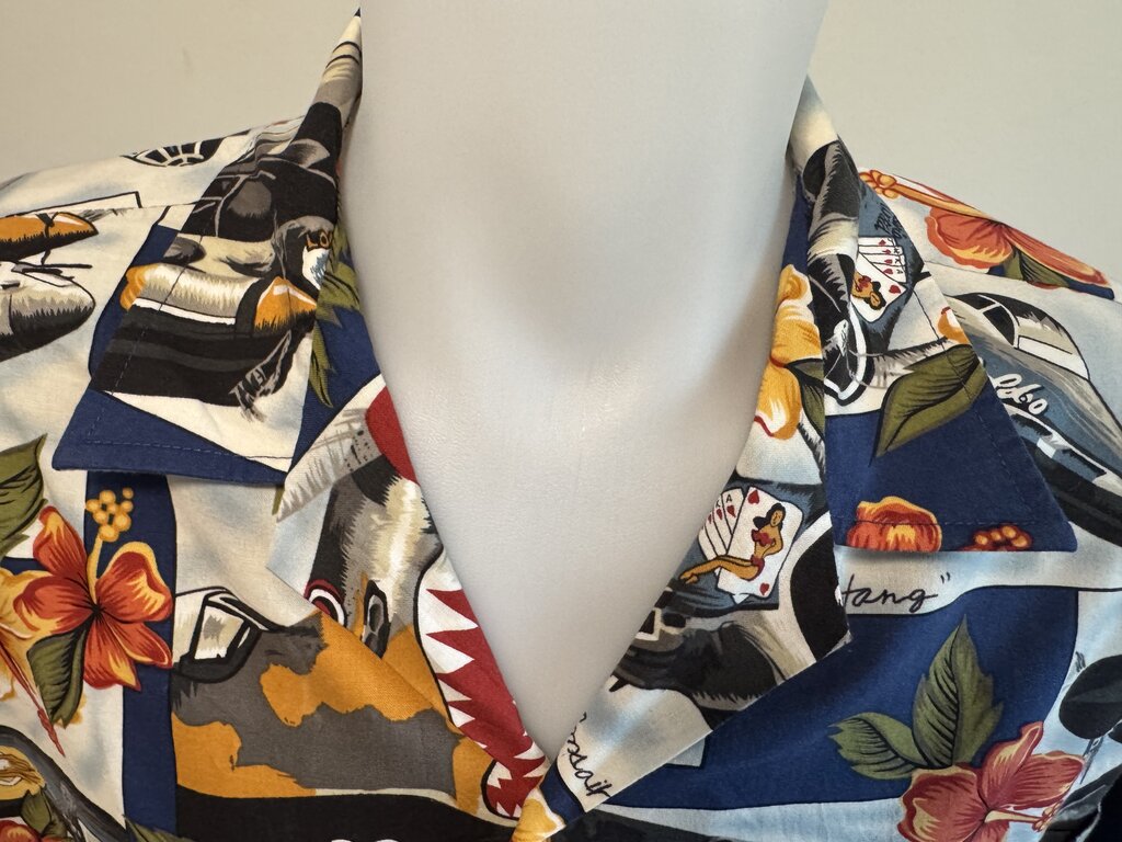 1990s Kalaheo WWII Pin-Up Fighter Planes Shirt – Jungle Queen & Mustang Print (L)