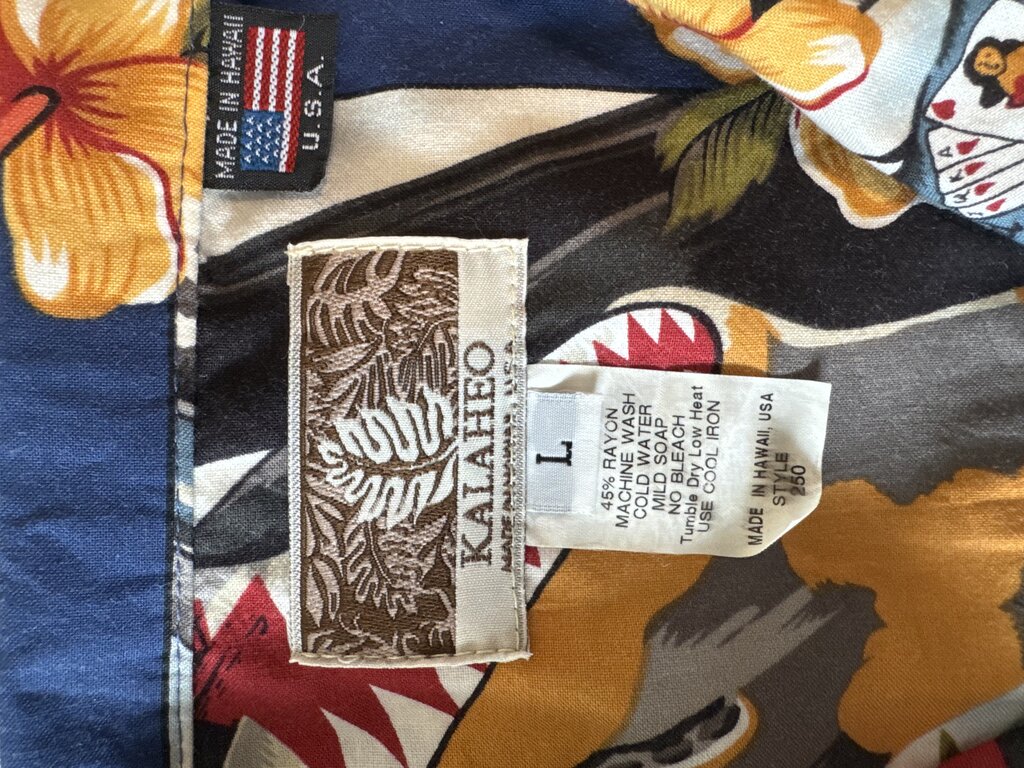 1990s Kalaheo WWII Pin-Up Fighter Planes Shirt – Jungle Queen & Mustang Print (L)