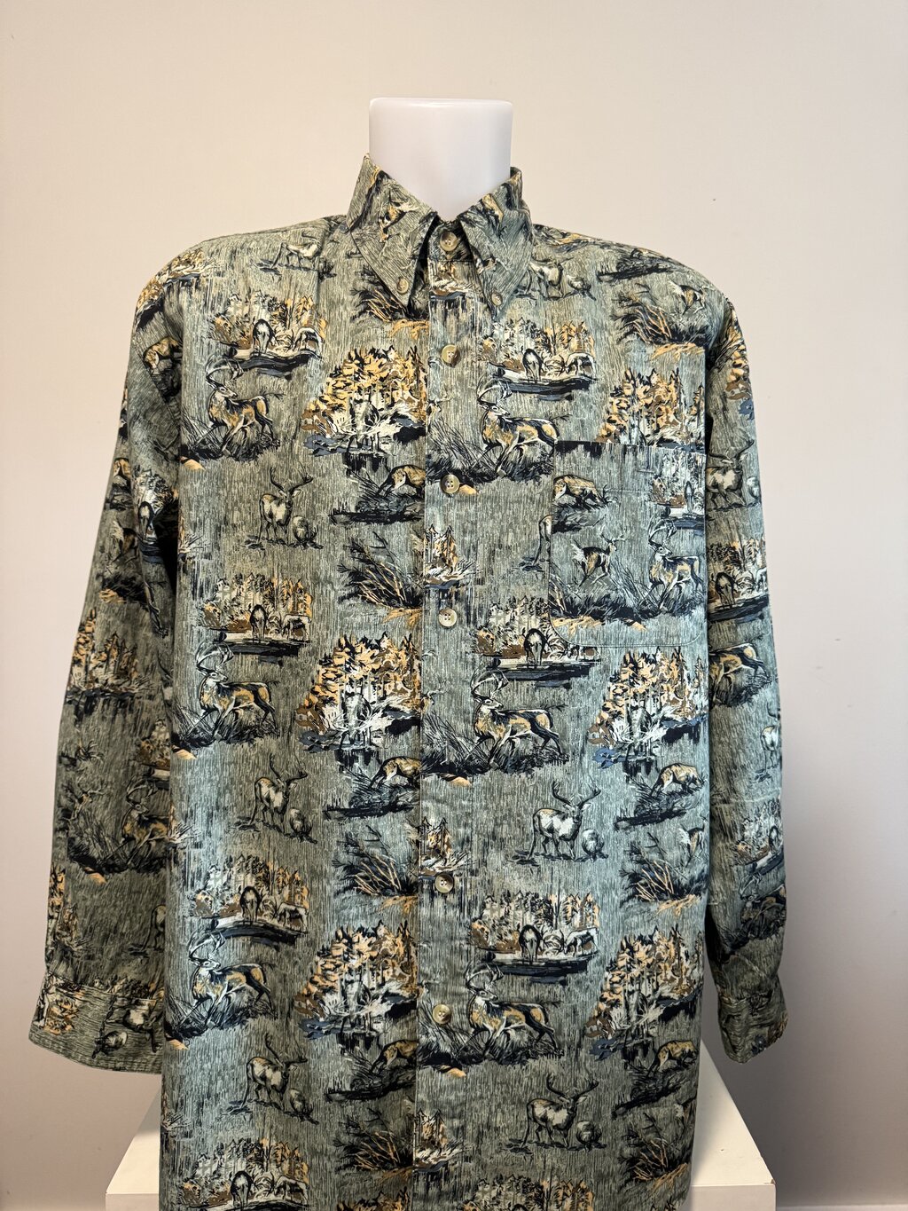 1970s Field & Stream Jungle Floral Shirt – Earth-Tone Rayon Blend (XL)