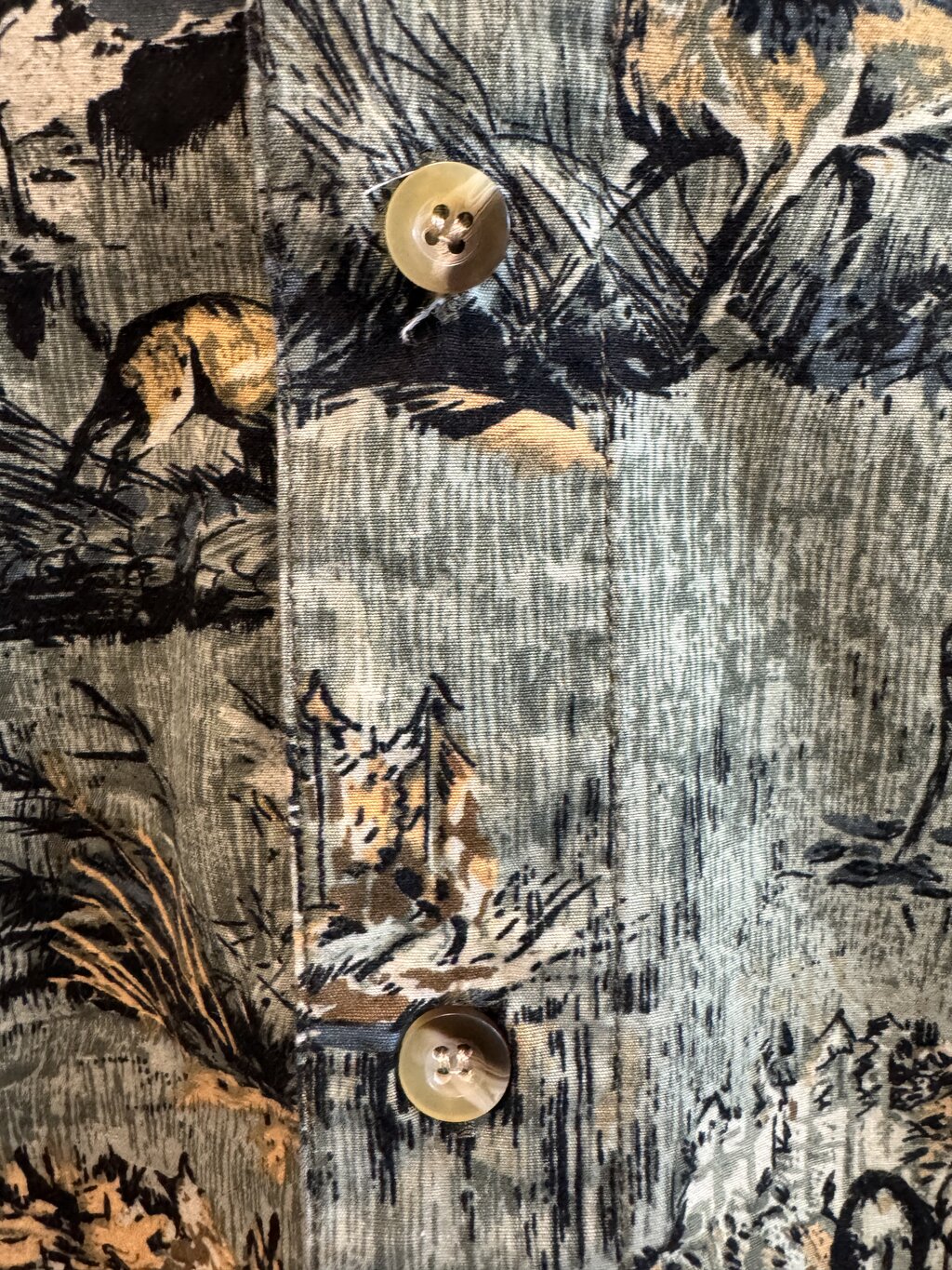 1970s Field & Stream Jungle Floral Shirt – Earth-Tone Rayon Blend (XL)