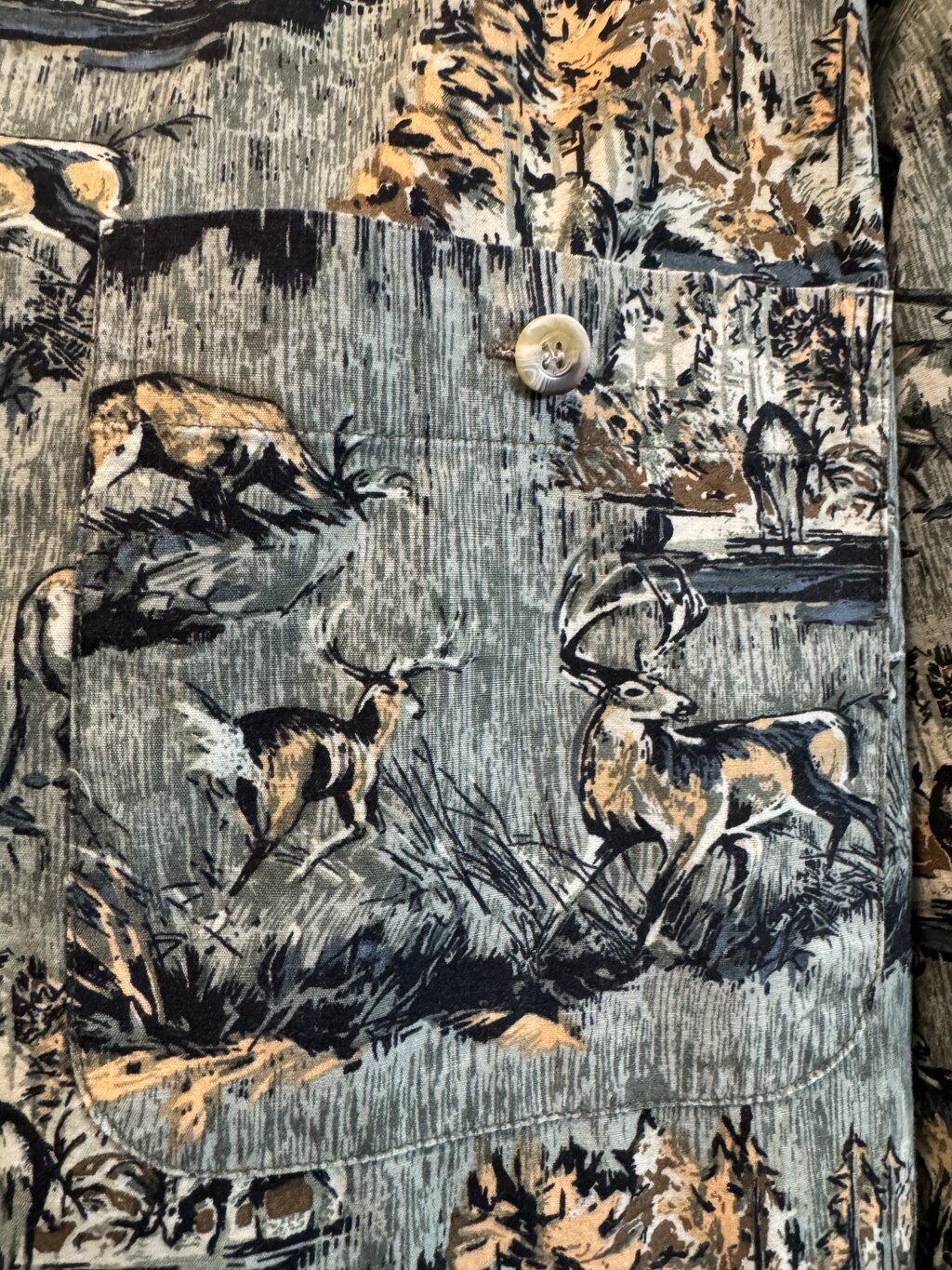 1970s Field & Stream Jungle Floral Shirt – Earth-Tone Rayon Blend (XL)