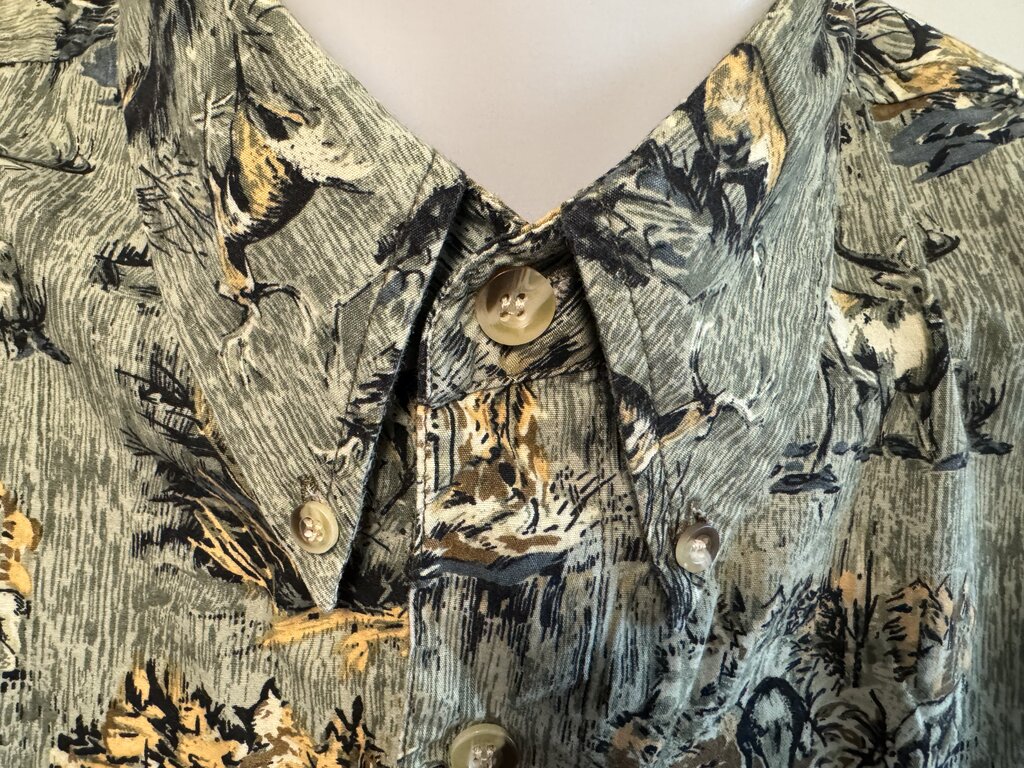 1970s Field & Stream Jungle Floral Shirt – Earth-Tone Rayon Blend (XL)