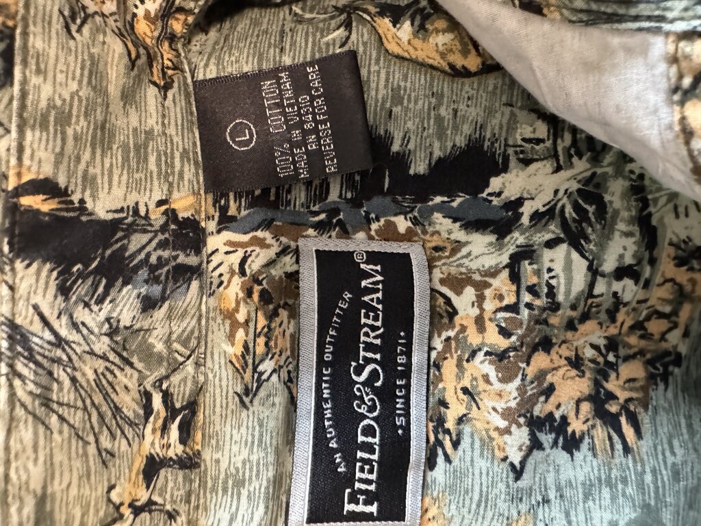 1970s Field & Stream Jungle Floral Shirt – Earth-Tone Rayon Blend (XL)