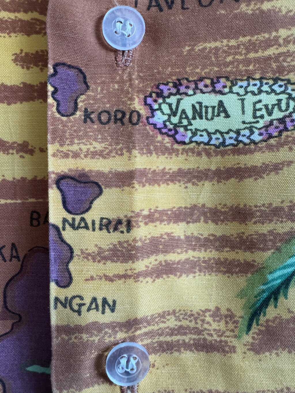 1960s-1970s - Vintage Fiji Map Print Rayon Hawaiian Shirt - Bold Orange & Hibiscus Motif