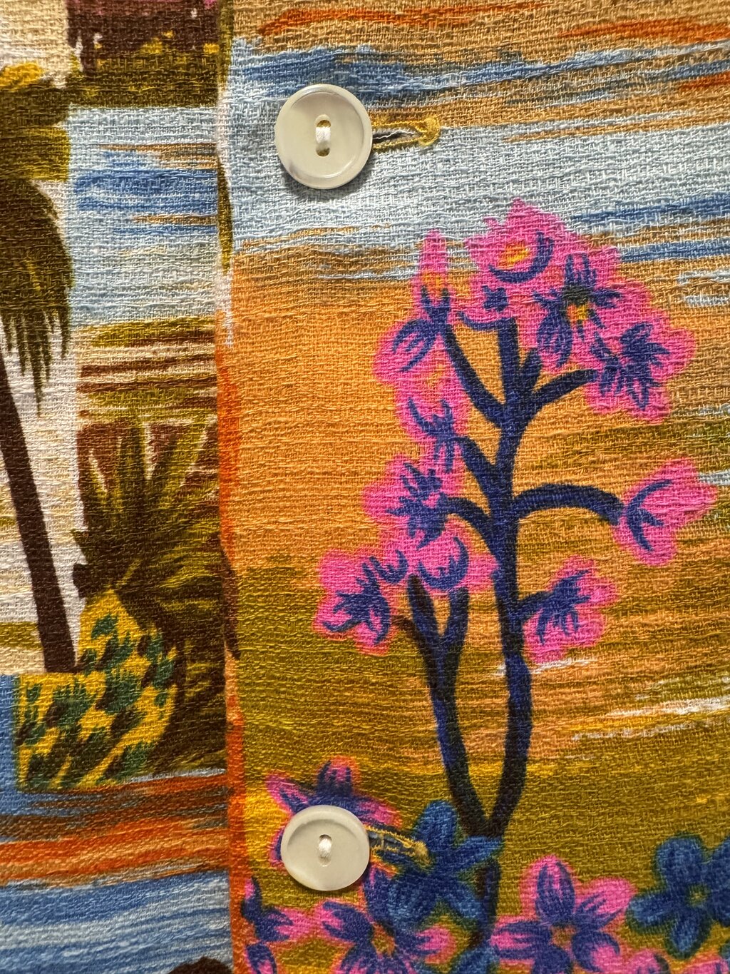 1970s-Hafa Adai Wear Scenic Panel Shirt – Surfer, Sailboats & Hibiscus (M)