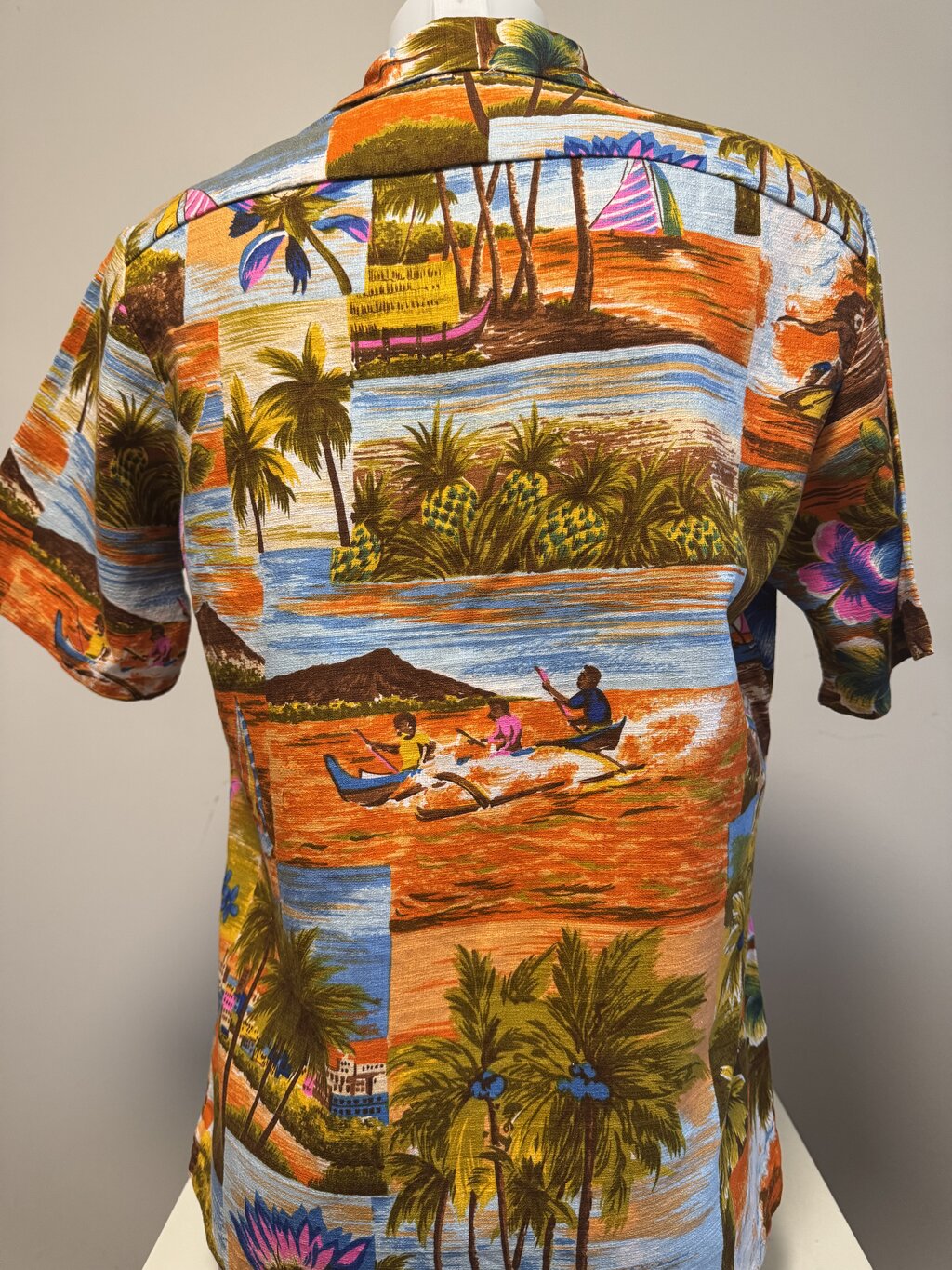 1970s-Hafa Adai Wear Scenic Panel Shirt – Surfer, Sailboats & Hibiscus (M)