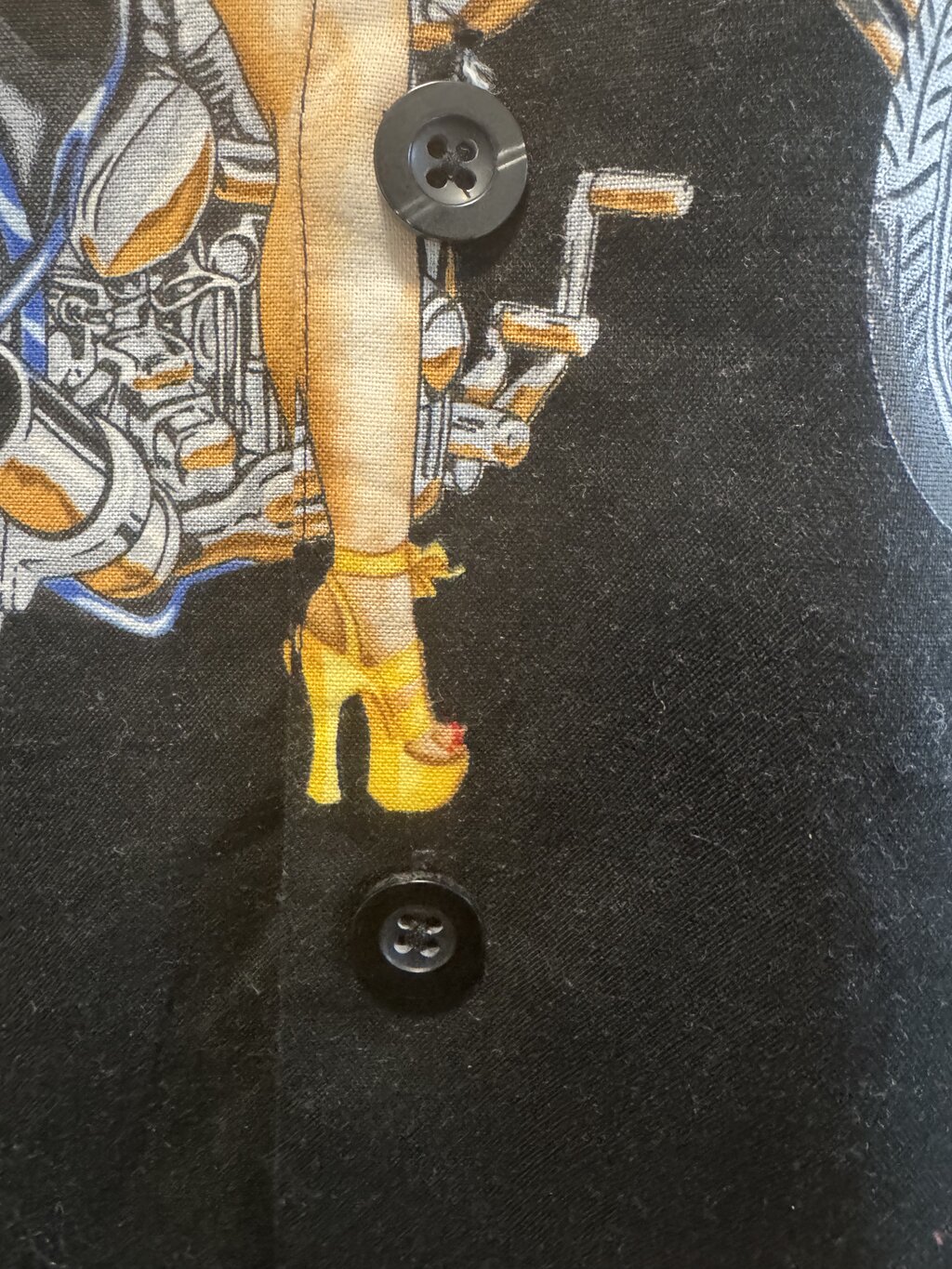 1990s Avon Tyres Pin-Up Motorcycle Shirt – Black Cotton XL