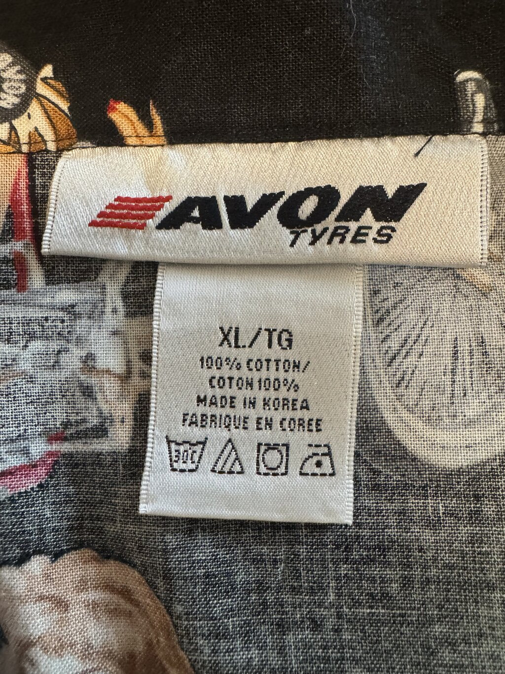1990s Avon Tyres Pin-Up Motorcycle Shirt – Black Cotton XL