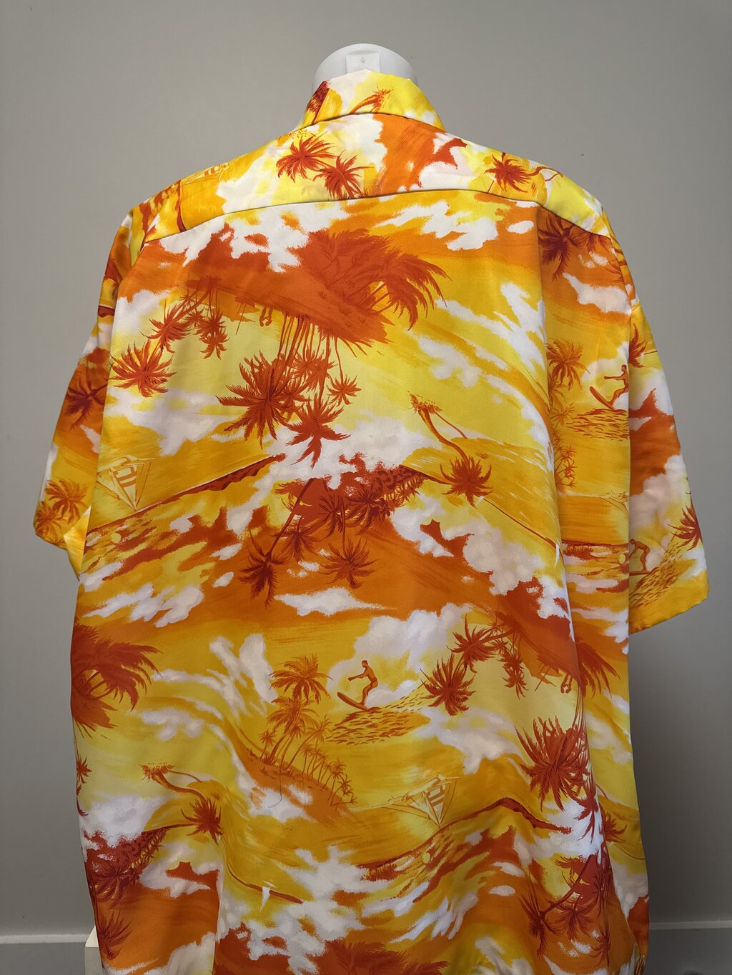 1970s Doray Sunset Surfer Shirt – Burnt Orange & Yellow Polyester (XXL)