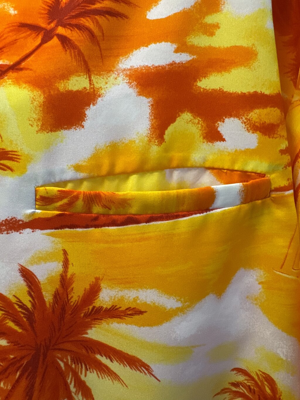 1970s Doray Sunset Surfer Shirt – Burnt Orange & Yellow Polyester (XXL)