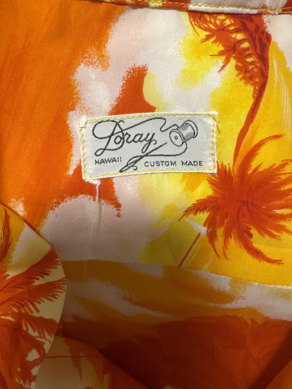 1970s Doray Sunset Surfer Shirt – Burnt Orange & Yellow Polyester (XXL)