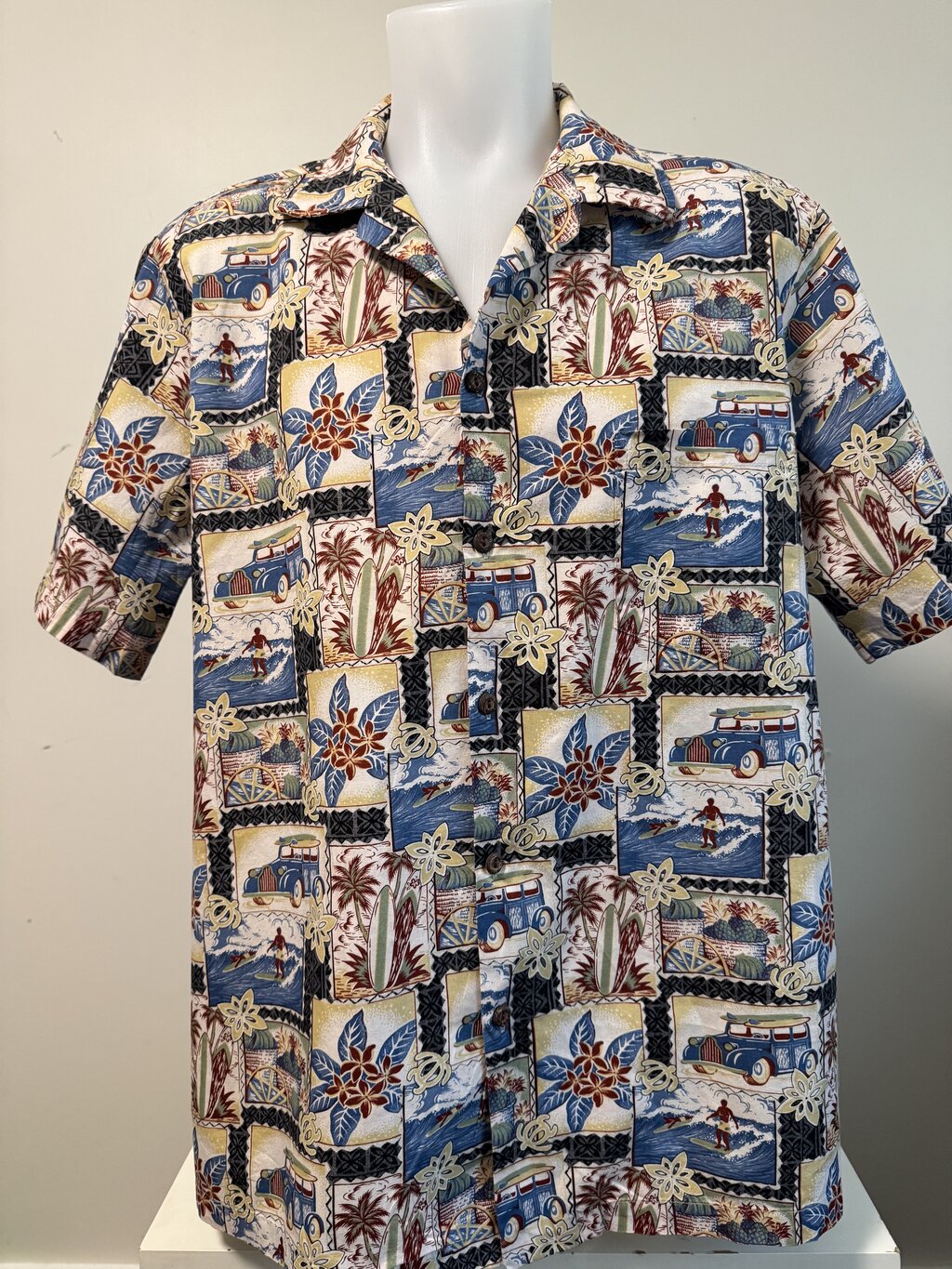 Tropicana 90s Surf Woody Aloha Shirt – Vintage Cotton with Coconut Buttons (XL)