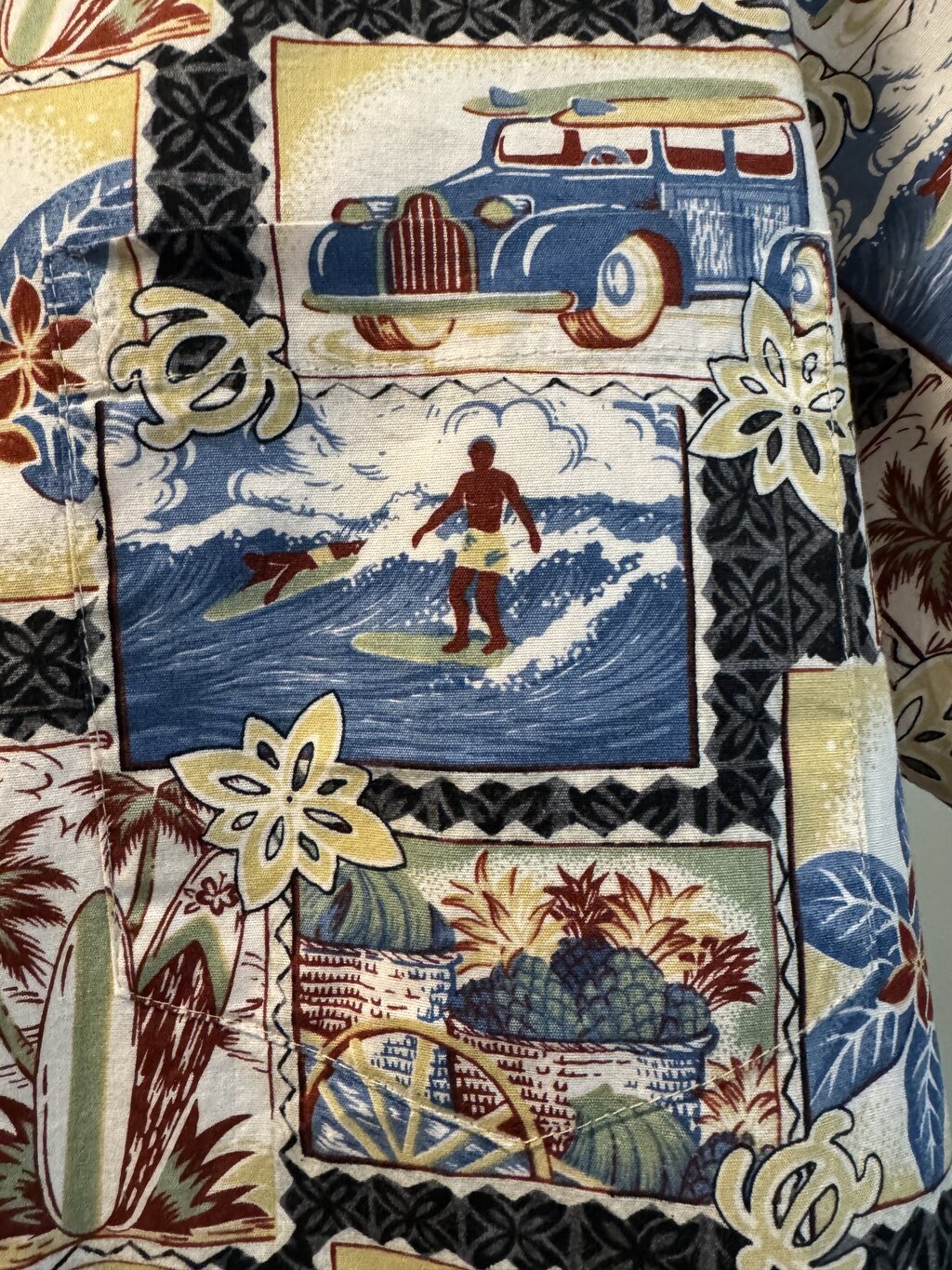 Tropicana 90s Surf Woody Aloha Shirt – Vintage Cotton with Coconut Buttons (XL)