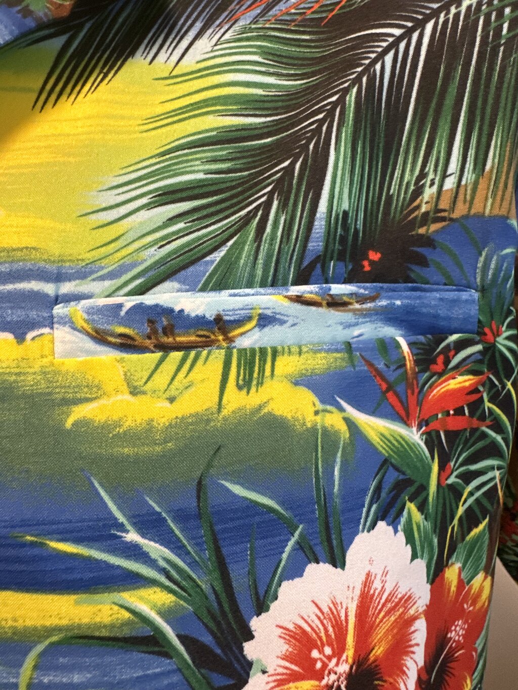 1980s Kai Nani Scenic Coastline Shirt – Ocean Sunset & Canoes (M)