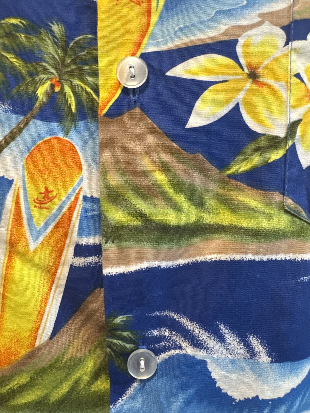 1980s Koko Head Surfboard & Plumeria Shirt – Royal Blue Cotton (M)