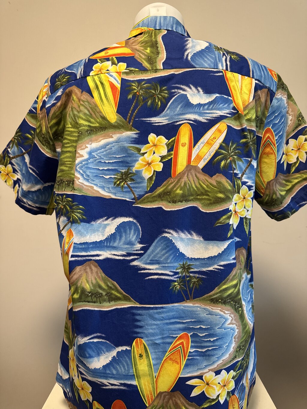 1980s Koko Head Surfboard & Plumeria Shirt – Royal Blue Cotton (M)