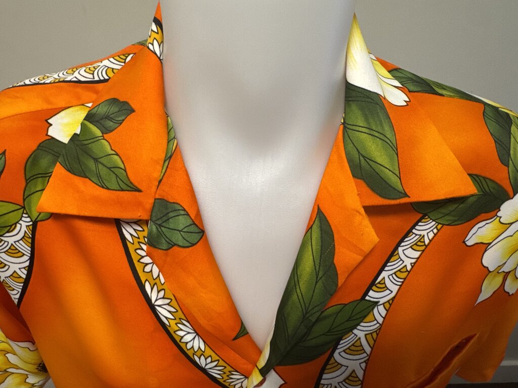 1990s Hilo Hattie Monstera & Ginger Shirt – Black Rayon (M)