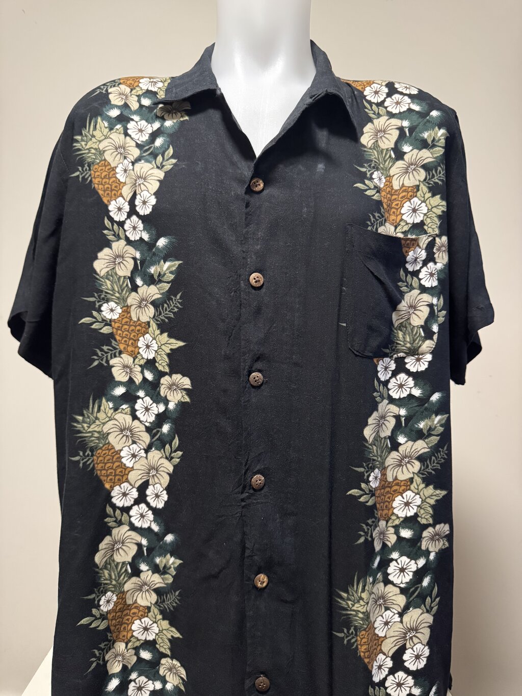1990s Steve & Barry’s Pineapple & Floral Panel Shirt – Black & Beige (L)