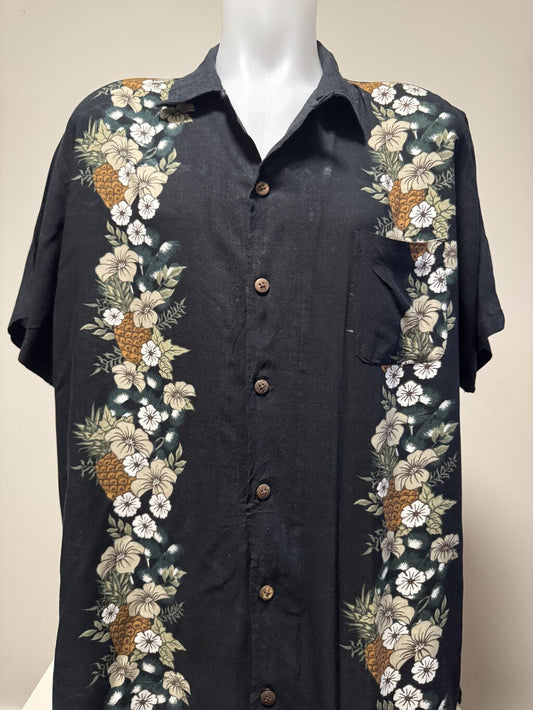 1990s Steve & Barry’s Pineapple & Floral Panel Shirt – Black & Beige (L)