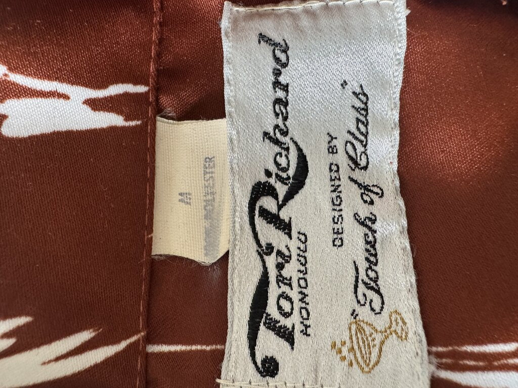 1970s Tori Richard Honolulu Long Sleeve Sailing Shirt – Silky Brown & White Nautical Classic (M)