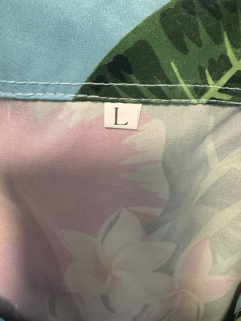 Late 90s / Early 2000s Tropical Pineapple & Hibiscus Shirt – Sky Blue Silky Polyester (L)