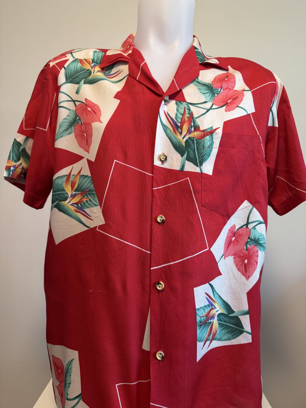 1990s Cooke Street Anthurium & Bird of Paradise Shirt – Red & Cream Rayon (M)