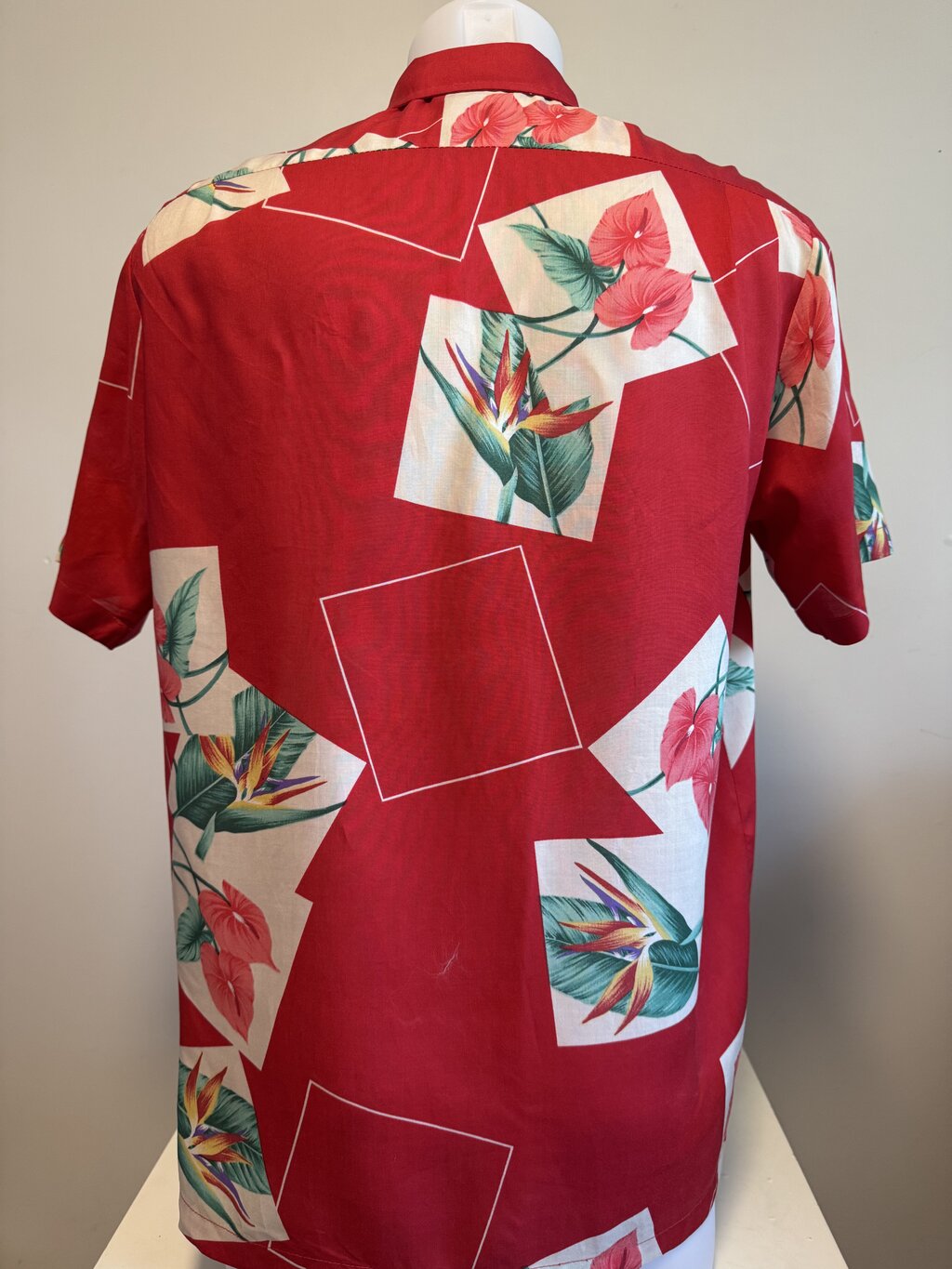 1990s Cooke Street Anthurium & Bird of Paradise Shirt – Red & Cream Rayon (M)