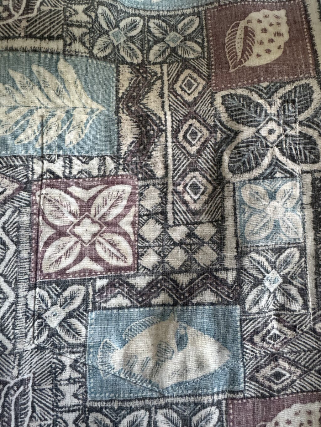 1990s Kai Nani Tapa-Inspired Patchwork Shirt – Slate Blue, Plum & Ash (4XL)