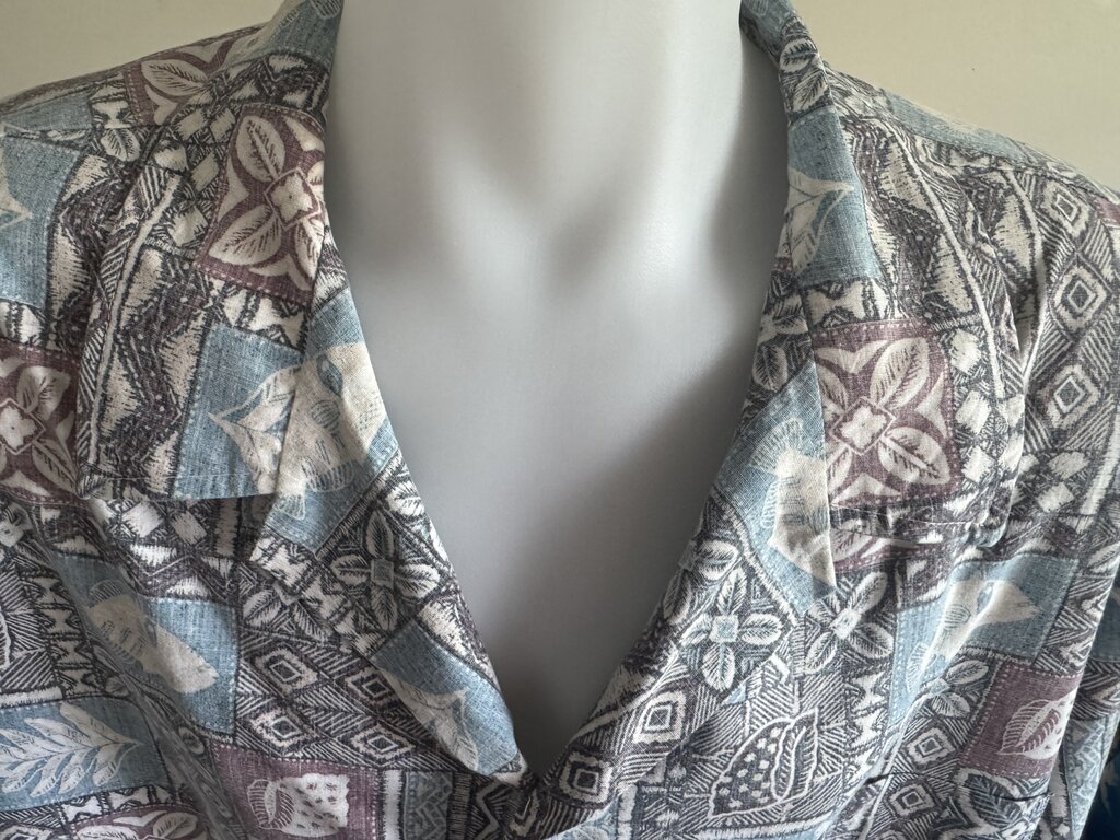 1990s Kai Nani Tapa-Inspired Patchwork Shirt – Slate Blue, Plum & Ash (4XL)