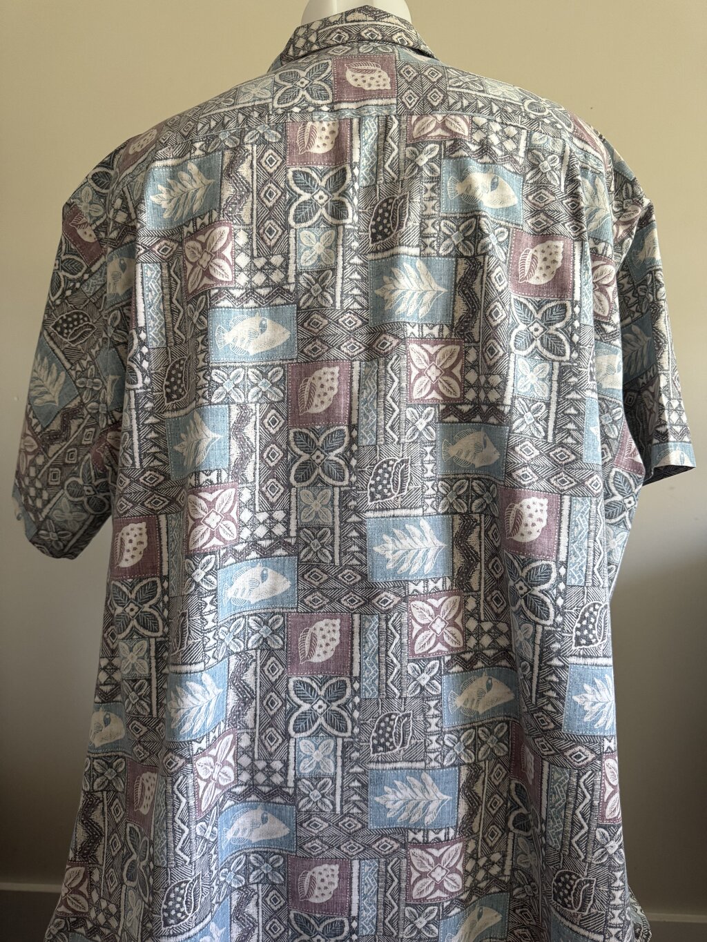 1990s Kai Nani Tapa-Inspired Patchwork Shirt – Slate Blue, Plum & Ash (4XL)