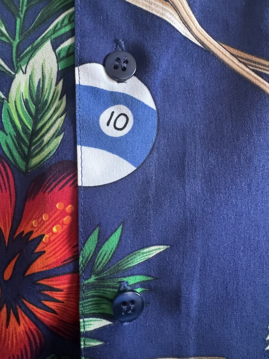 1990s Box Office “Hawaiian Pool Room” Billiards Shirt – Navy & Neon Tropical Print (M)