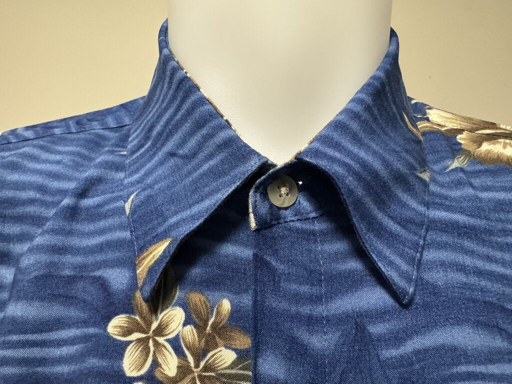 1990s Pierre Cardin Floral & Landscape Shirt – Blue & Brown (L)