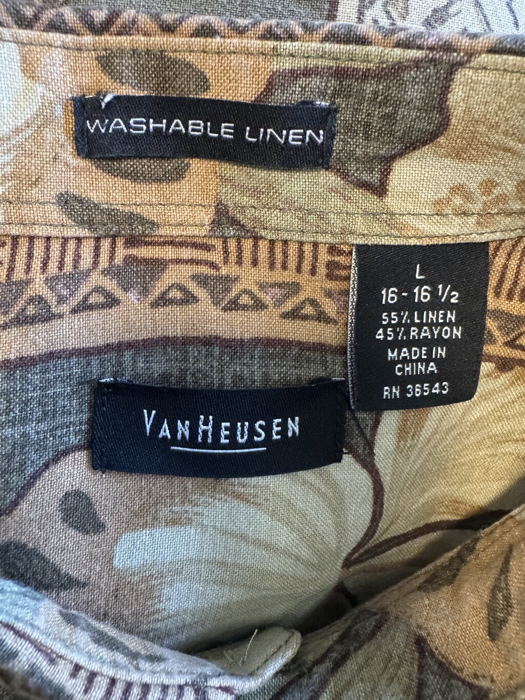 2000s Van Heusen Floral Panel Shirt – Earth Tones (L)