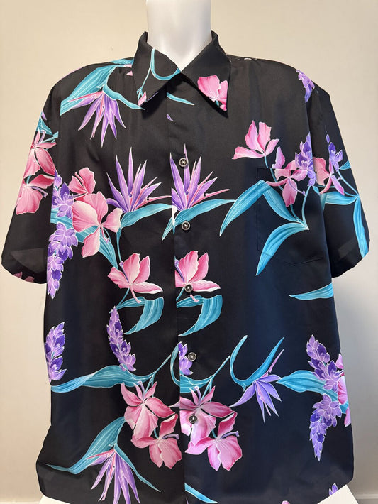 1960s Paradise Hawaii 4XL Shirt – Midnight Botanical with Jewel-Tone Florals