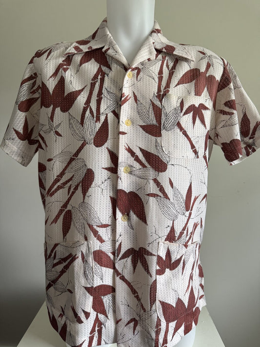 Rare 3-Pocket 1950s Barkcloth Bamboo Shirt – Sea God (L)