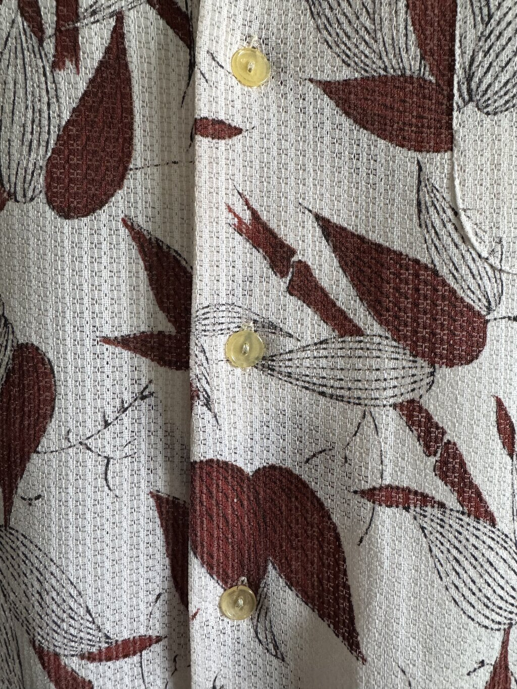 Rare 3-Pocket 1950s Barkcloth Bamboo Shirt – Sea God (L)