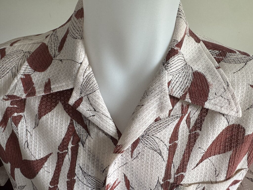 Rare 3-Pocket 1950s Barkcloth Bamboo Shirt – Sea God (L)