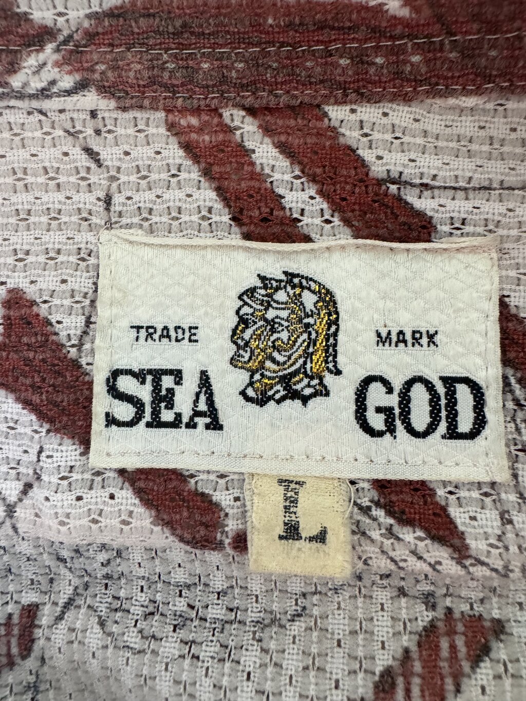 Rare 3-Pocket 1950s Barkcloth Bamboo Shirt – Sea God (L)