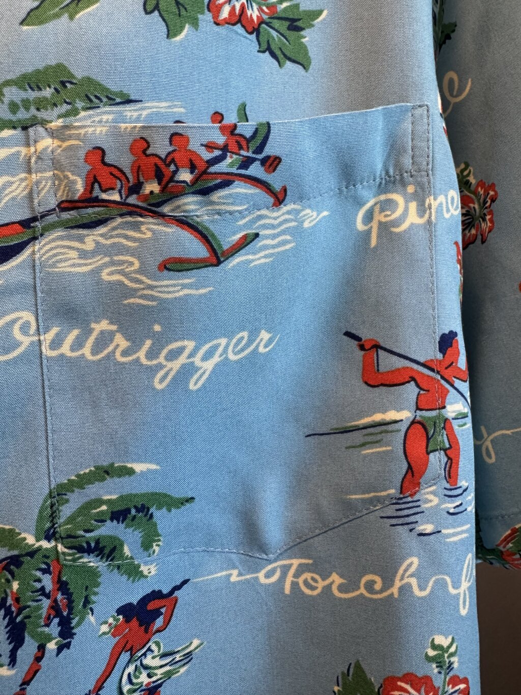 1980s Kalakaua Scenic “Aloha Vocabulary” Shirt – Blue Rayon with Coconut Buttons (L)