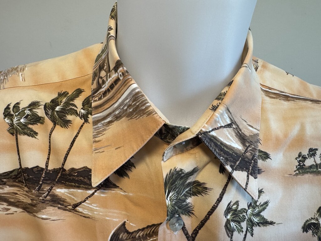 1990s Campia Coastal Cruiser Shirt – Sepia Boathouse & Marlin Print (XL)