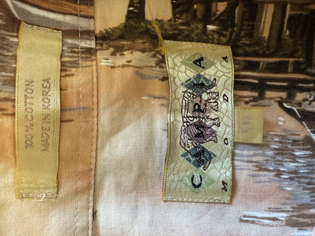 1990s Campia Coastal Cruiser Shirt – Sepia Boathouse & Marlin Print (XL)