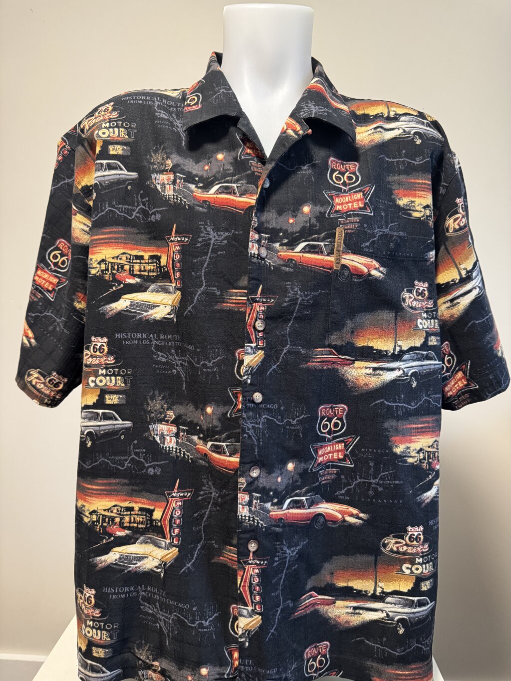 1990s North River Route 66 Shirt – Classic Cars & Neon Motel Lights (XL)