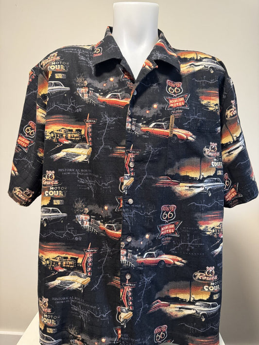 1990s North River Route 66 Shirt – Classic Cars & Neon Motel Lights (XL)