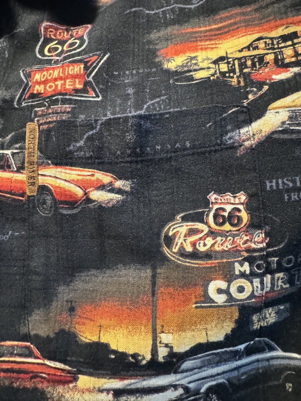 1990s North River Route 66 Shirt – Classic Cars & Neon Motel Lights (XL)