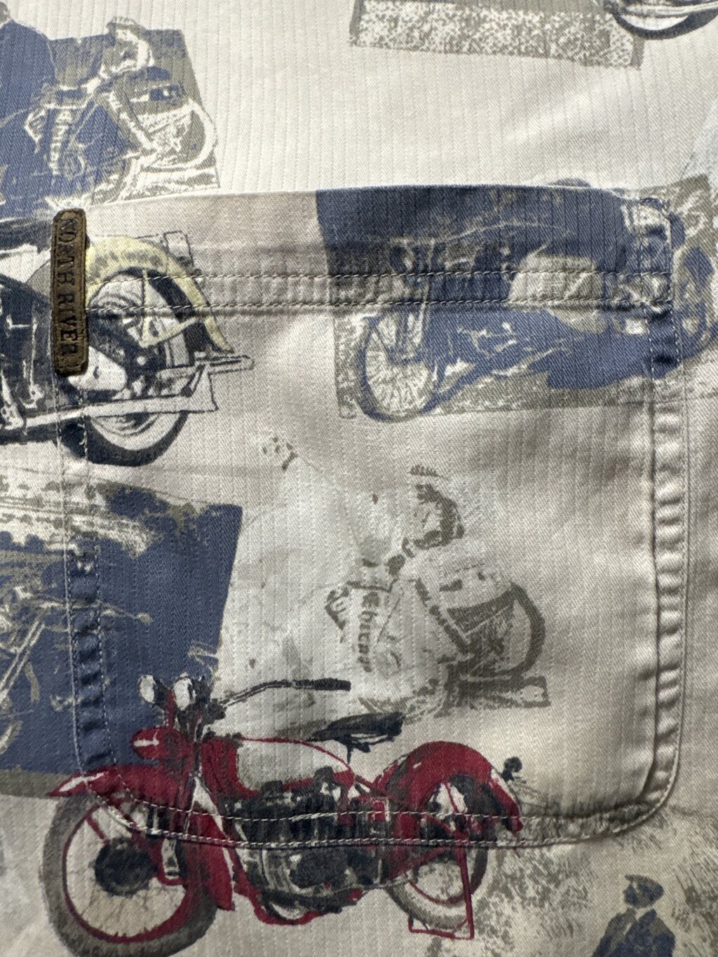 1990s North River Motorcycle Rider Shirt – Soft Cotton with Vintage Bike Print (XL)