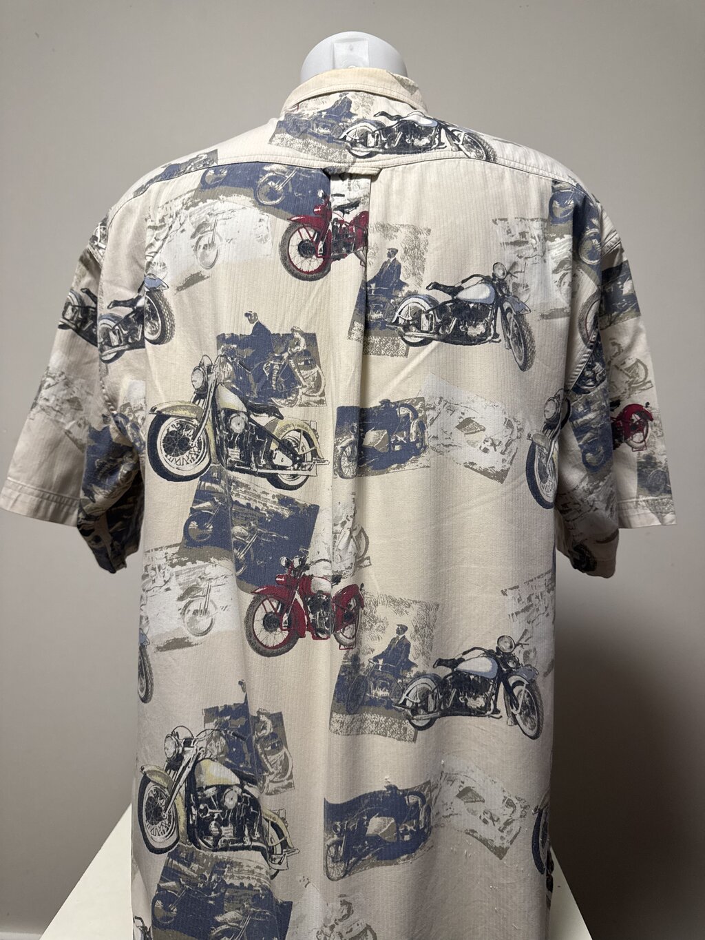 1990s North River Motorcycle Rider Shirt – Soft Cotton with Vintage Bike Print (XL)