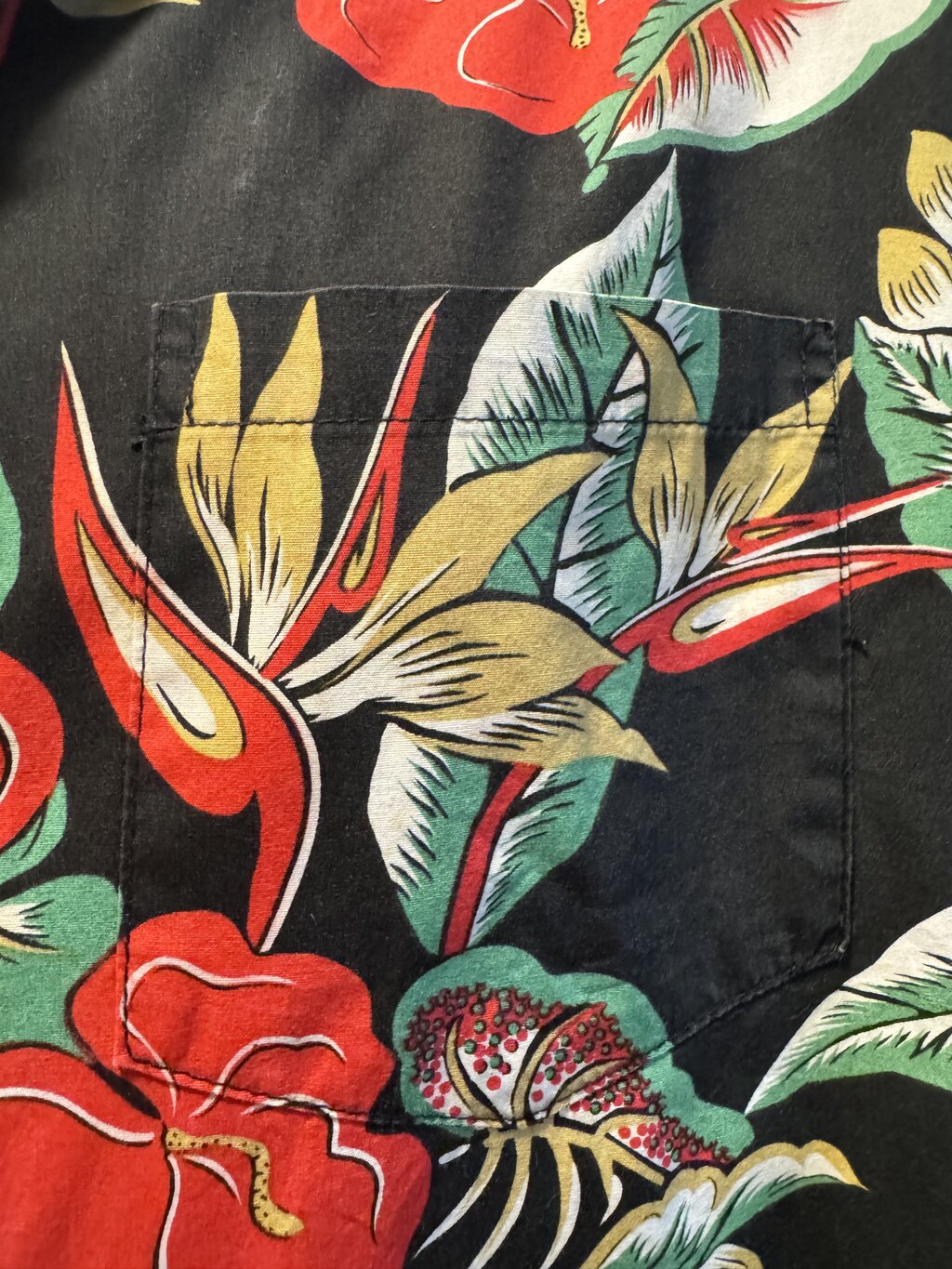 1980s Paradise Style Anthurium & Bird of Paradise Shirt – Black Cotton (L)