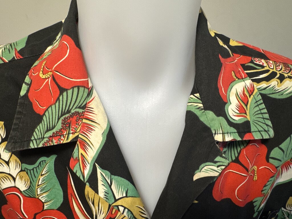 1980s Paradise Style Anthurium & Bird of Paradise Shirt – Black Cotton (L)